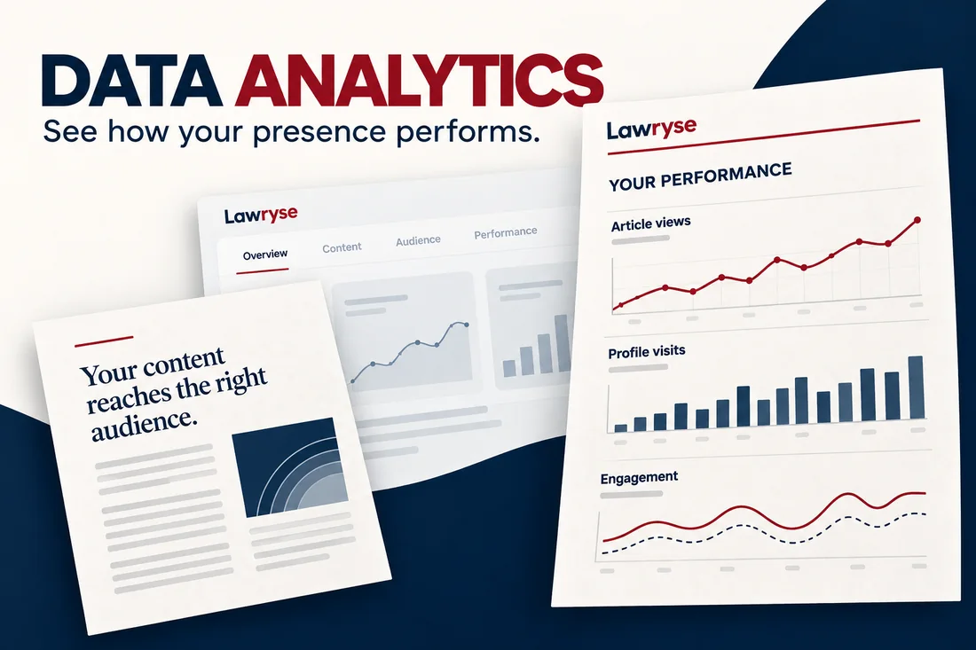 An attorney reviewing analytics charts on a laptop