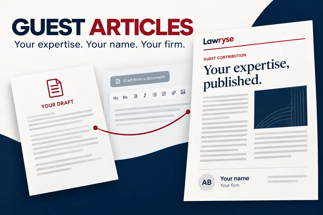 An attorney drafting an article beside a Lawryse article preview